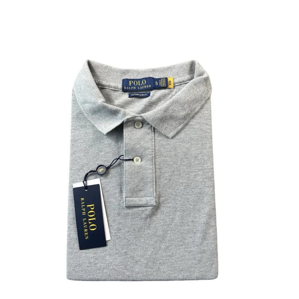 Polo Ralph Lauren Gray Ponyless Cotton Custom Slim Fit Polo Shirt Mens XL NWT
